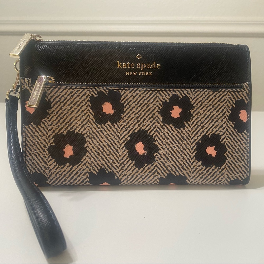 Kate Spade Black and Pink Floral Clutch